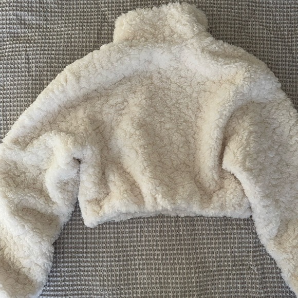 NWT NAKED WARDROBE SHERPA QUARTER-ZIP CROPPED SWEATER - Picture 7 of 9